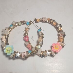 Floral Hoop Earrings with Gold Accents